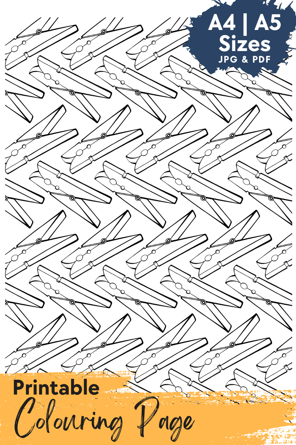 DIGITAL PRODUCT - 'Everyday Things-Clothespins' Colouring Page | A4, A5 & A6 Sizes | JPG & PDF Format