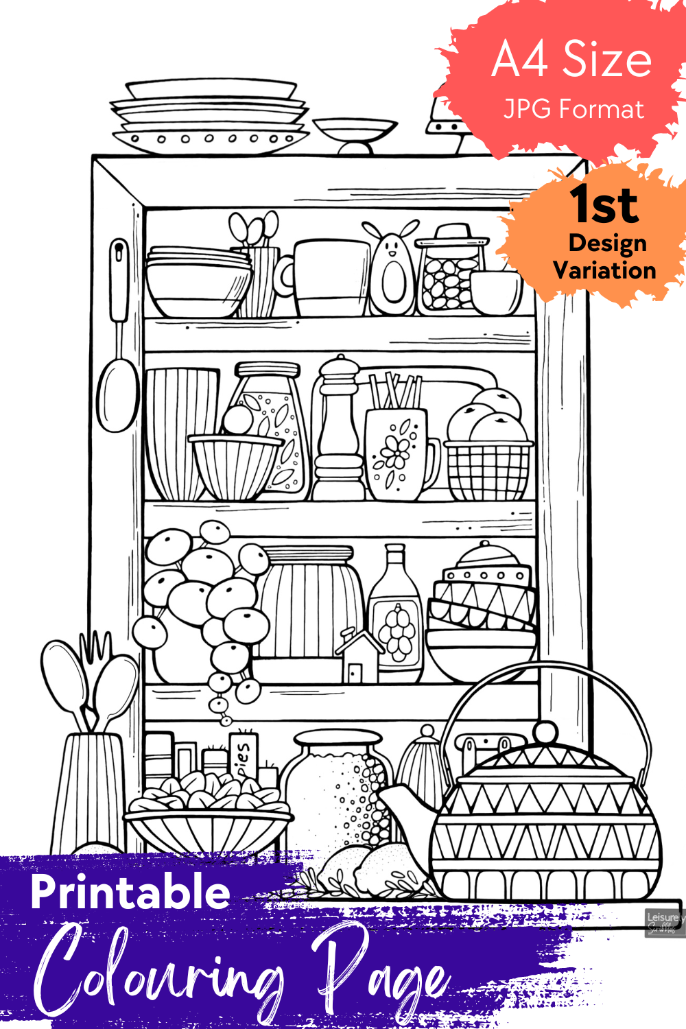 DIGITAL PRODUCT - 'Kitchen Shelf' Colouring Page | 2 Variations | A4 | A5 & A6 Sizes