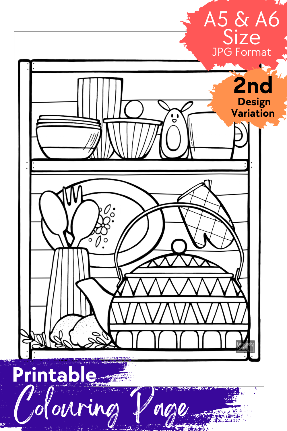 DIGITAL PRODUCT - 'Kitchen Shelf' Colouring Page | 2 Variations | A4 | A5 & A6 Sizes