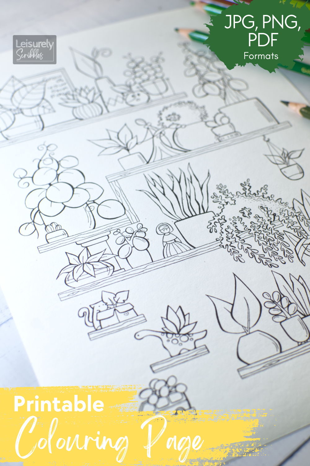 DIGITAL PRODUCT - 'Plants On The Shelf' Colouring Page