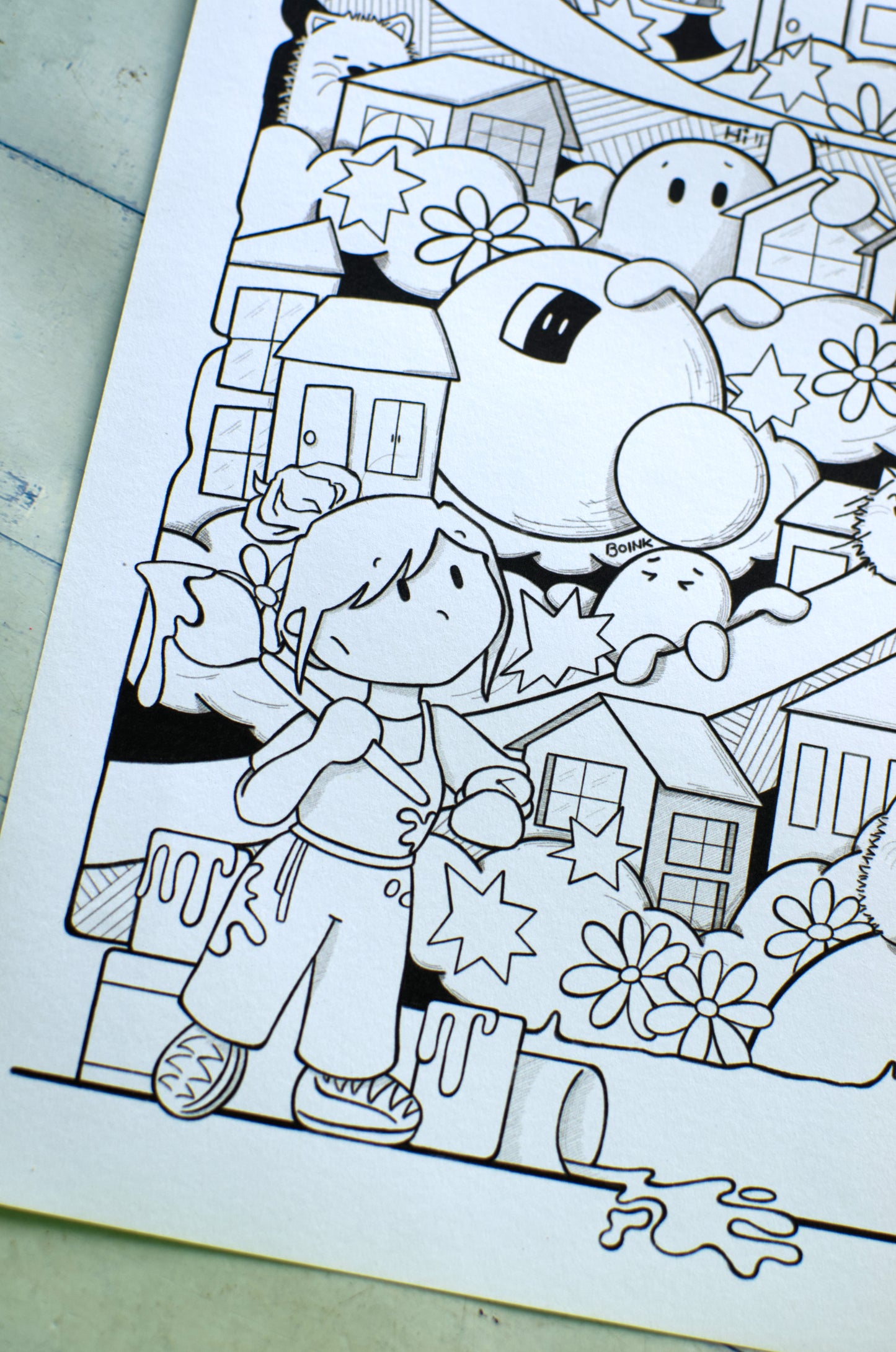 DIGITAL PRODUCT - 'Cats, Clouds & Cosmic Things' Colouring Page Design | Size: A4(29.5x21cm) | JPG
