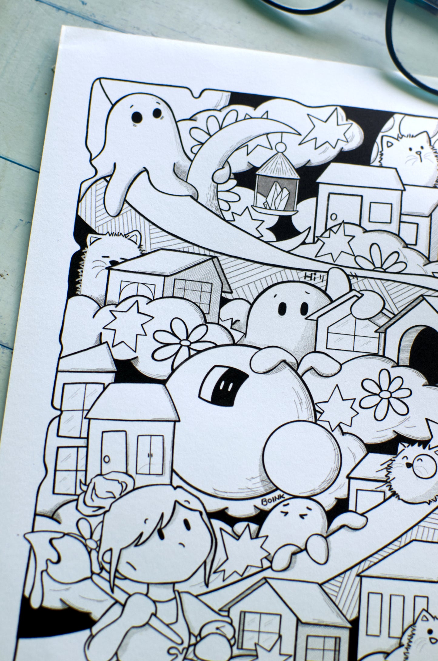 DIGITAL PRODUCT - 'Cats, Clouds & Cosmic Things' Colouring Page Design | Size: A4(29.5x21cm) | JPG