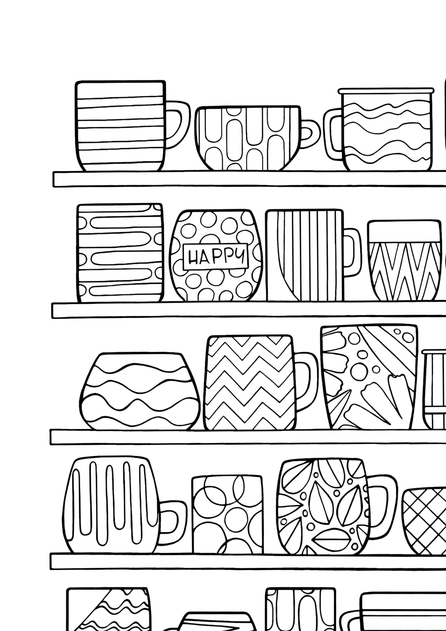 DIGITAL PRODUCT - 'Coffee Mugs' Colouring Page