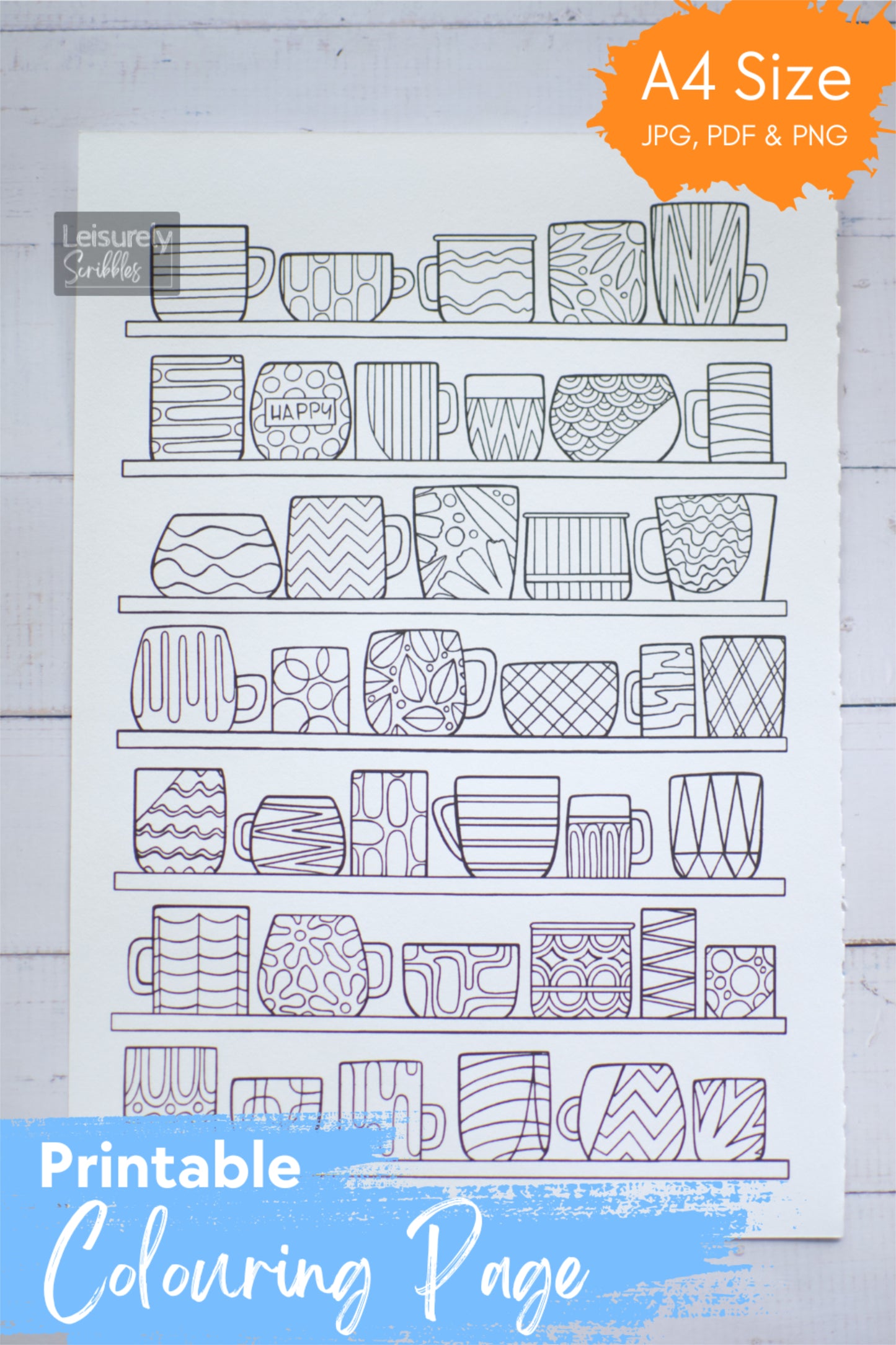 DIGITAL PRODUCT - 'Coffee Mugs' Colouring Page