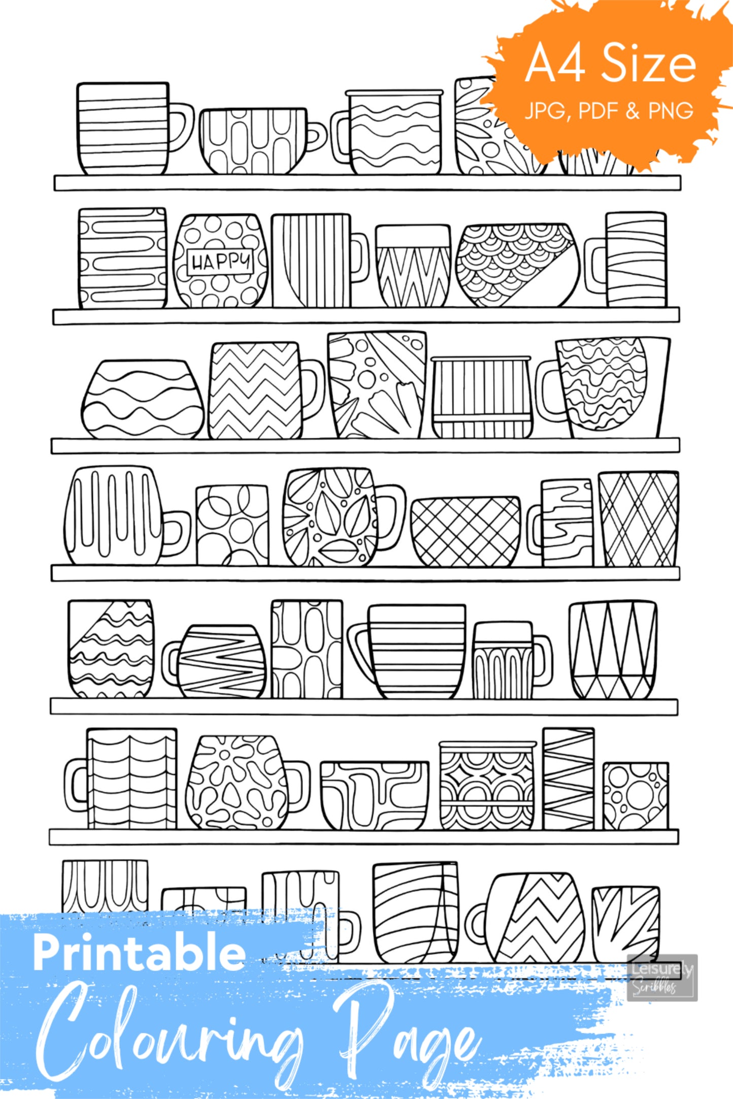 DIGITAL PRODUCT - 'Coffee Mugs' Colouring Page