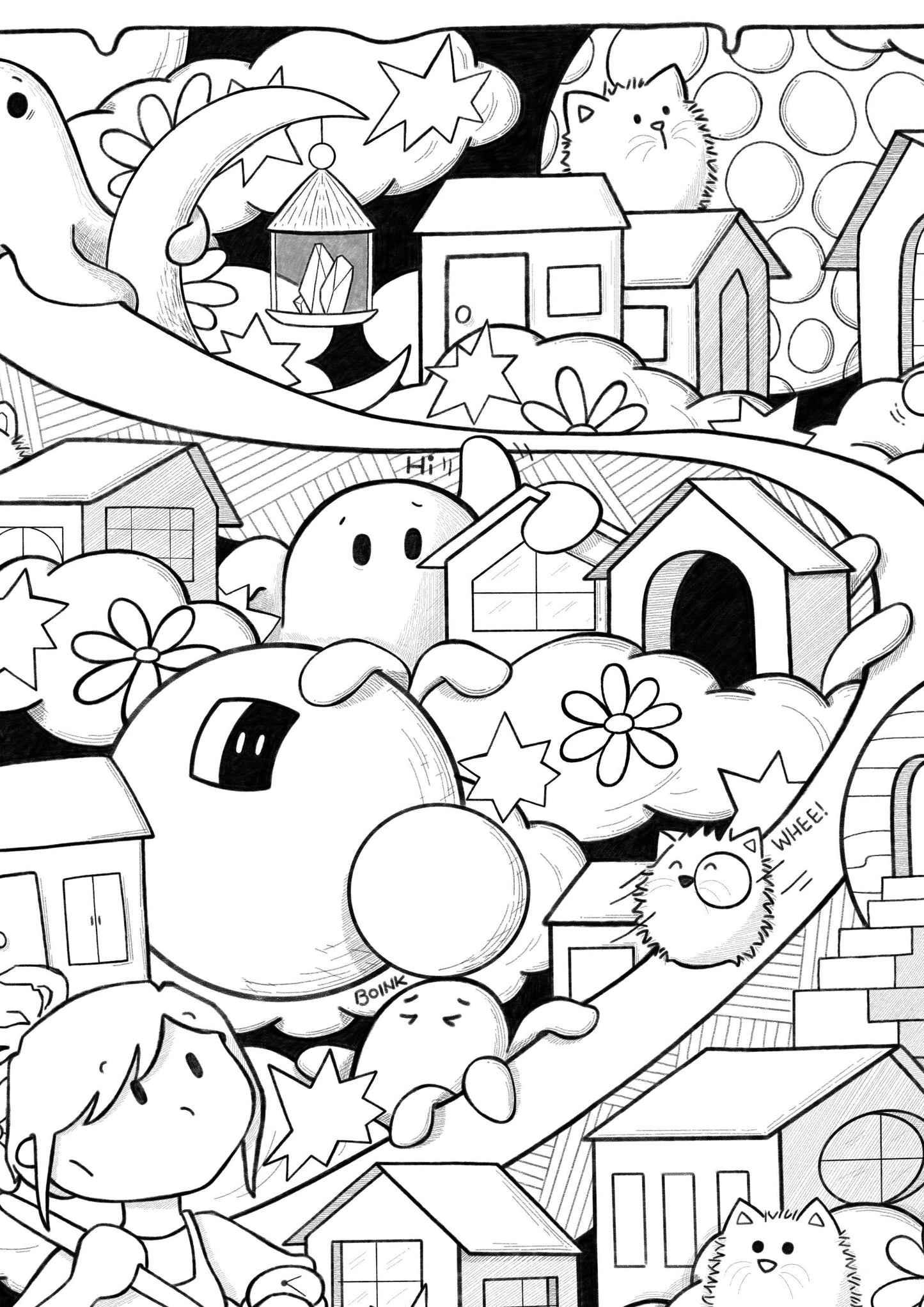 DIGITAL PRODUCT - 'Cats, Clouds & Cosmic Things' Colouring Page Design | Size: A4(29.5x21cm) | JPG