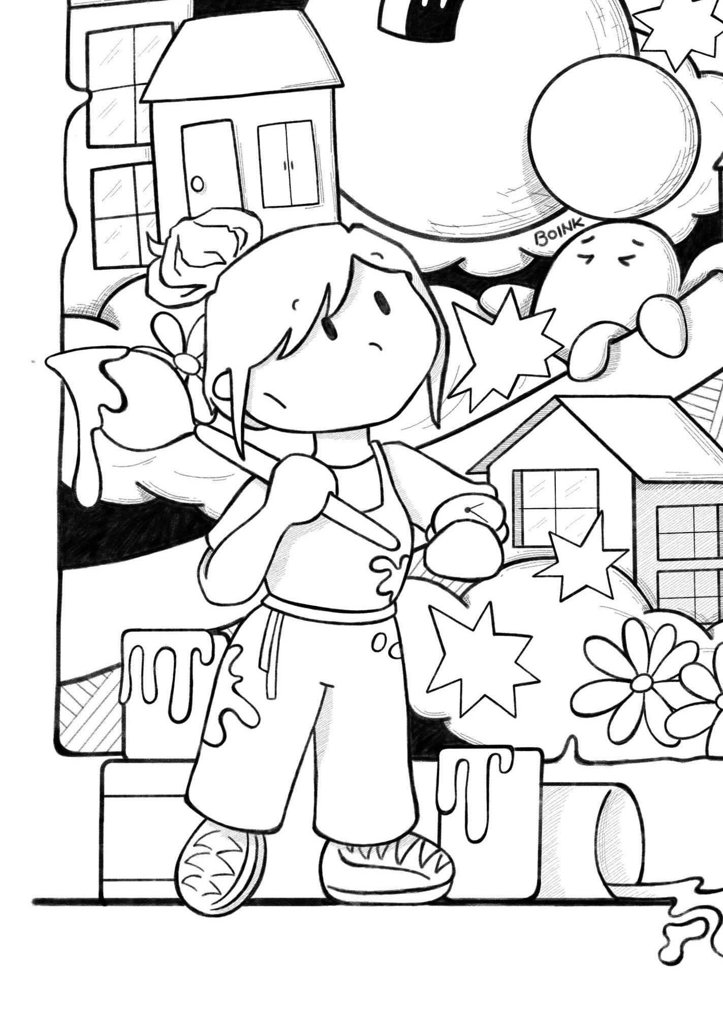 DIGITAL PRODUCT - 'Cats, Clouds & Cosmic Things' Colouring Page Design | Size: A4(29.5x21cm) | JPG