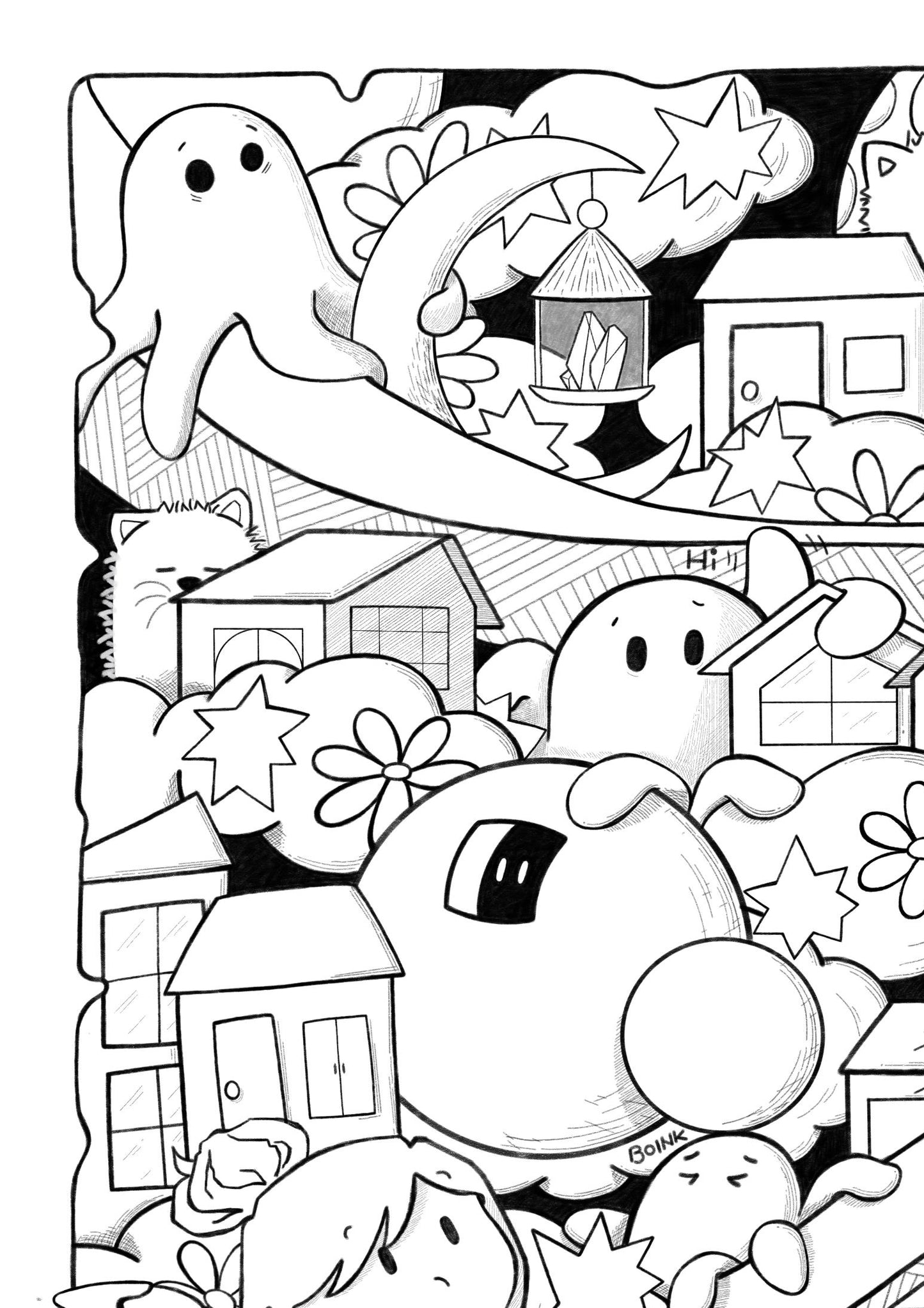 DIGITAL PRODUCT - 'Cats, Clouds & Cosmic Things' Colouring Page Design | Size: A4(29.5x21cm) | JPG