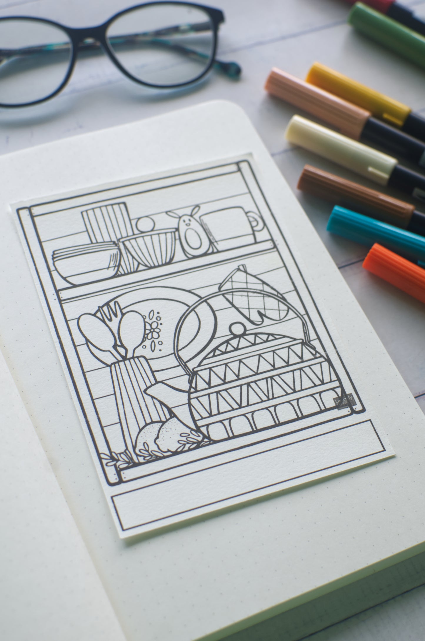 DIGITAL PRODUCT - 'Kitchen Shelf' Colouring Page | 2 Variations | A4 | A5 & A6 Sizes