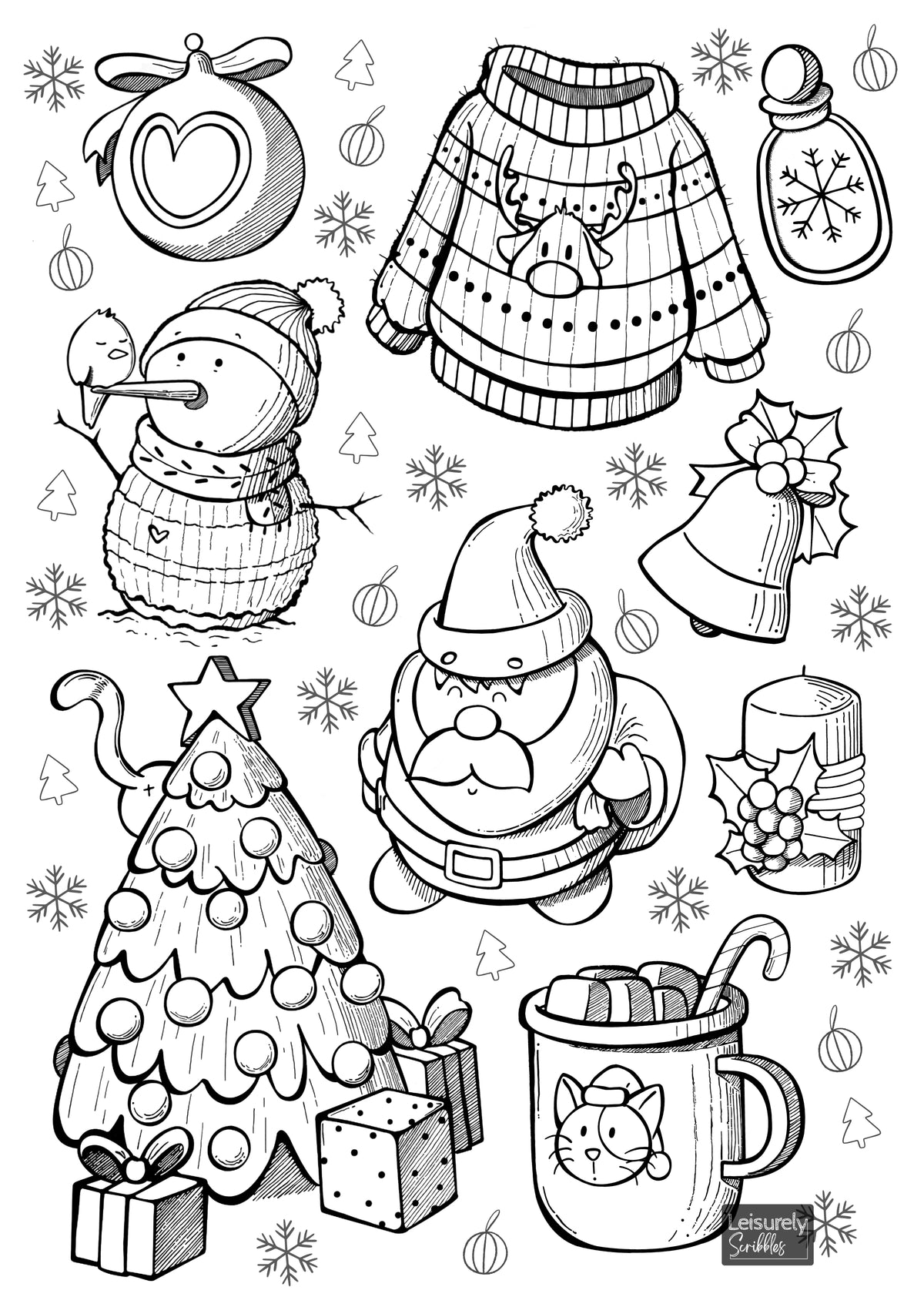 Digital-COLOURING PAGES- 'Tis The Season-Stockings, Gifts & Merry Minis' | A4(21x29.5cm) & A5(14.8x21cm) | JPG & PDF