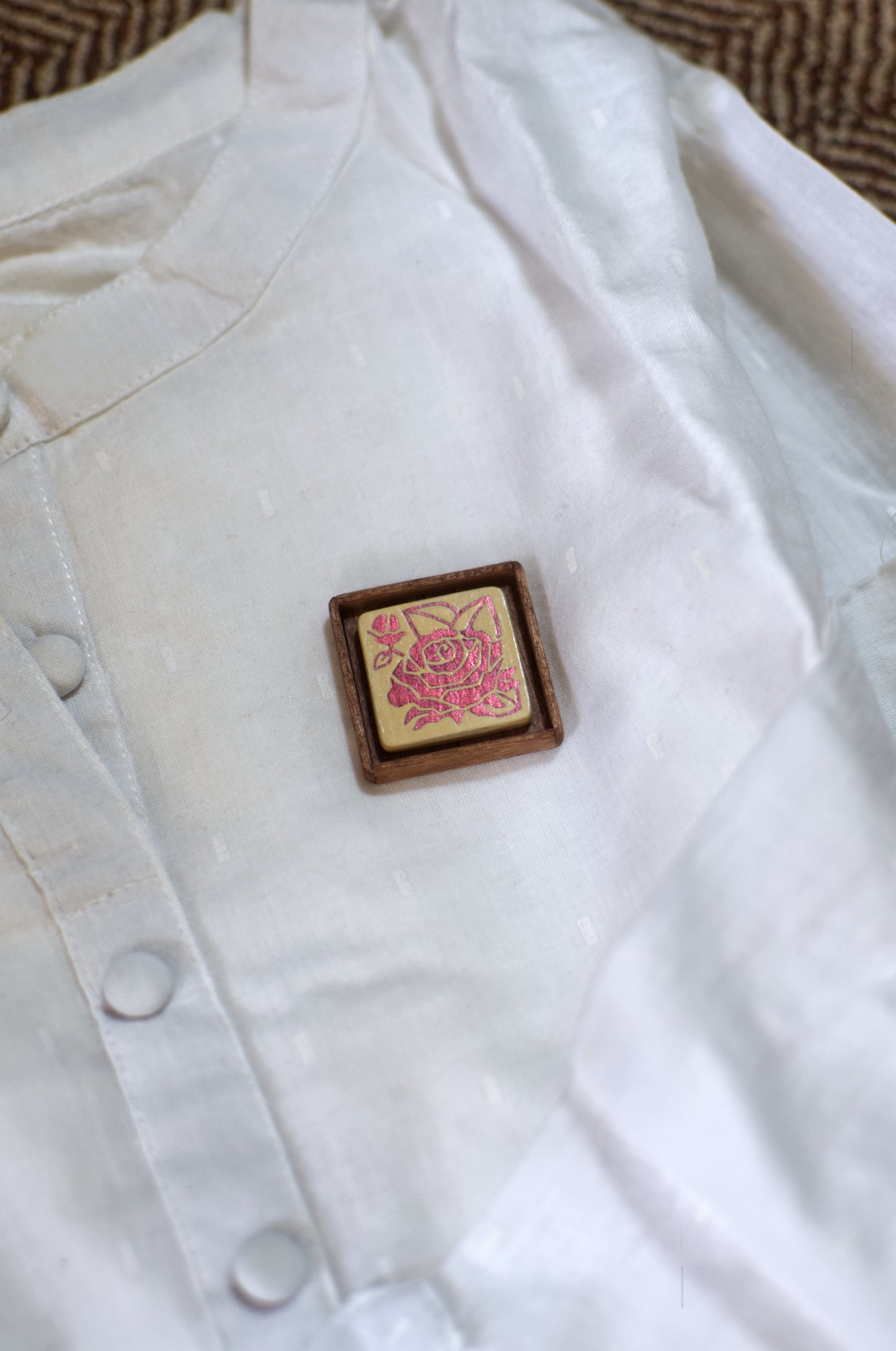 Tiny Painting You Can Wear: Cream-Copper Rose Pin | Framed | Lapel Pin | Brooch