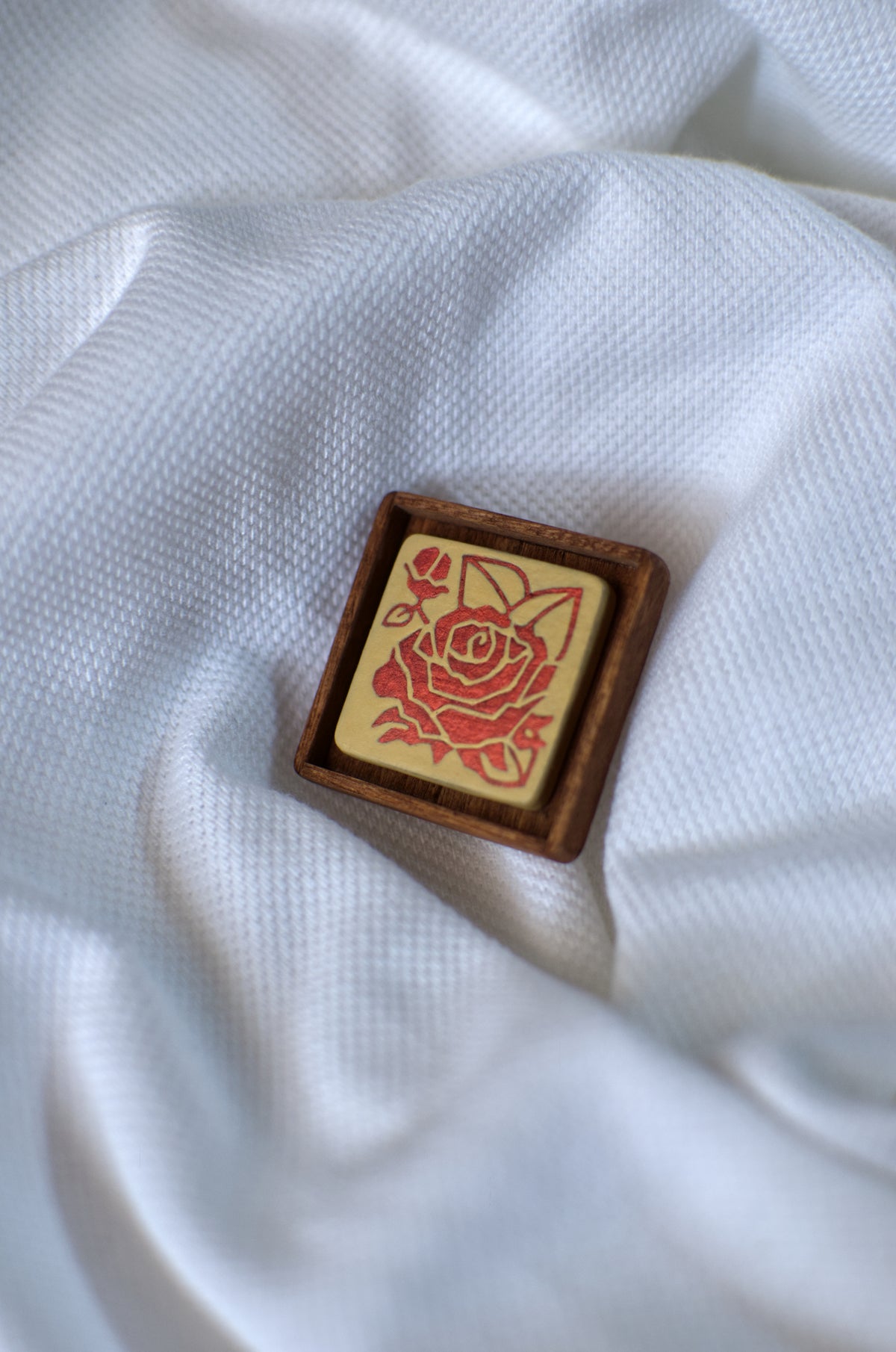 Tiny Painting You Can Wear: Cream-Copper Rose Pin | Framed | Lapel Pin | Brooch
