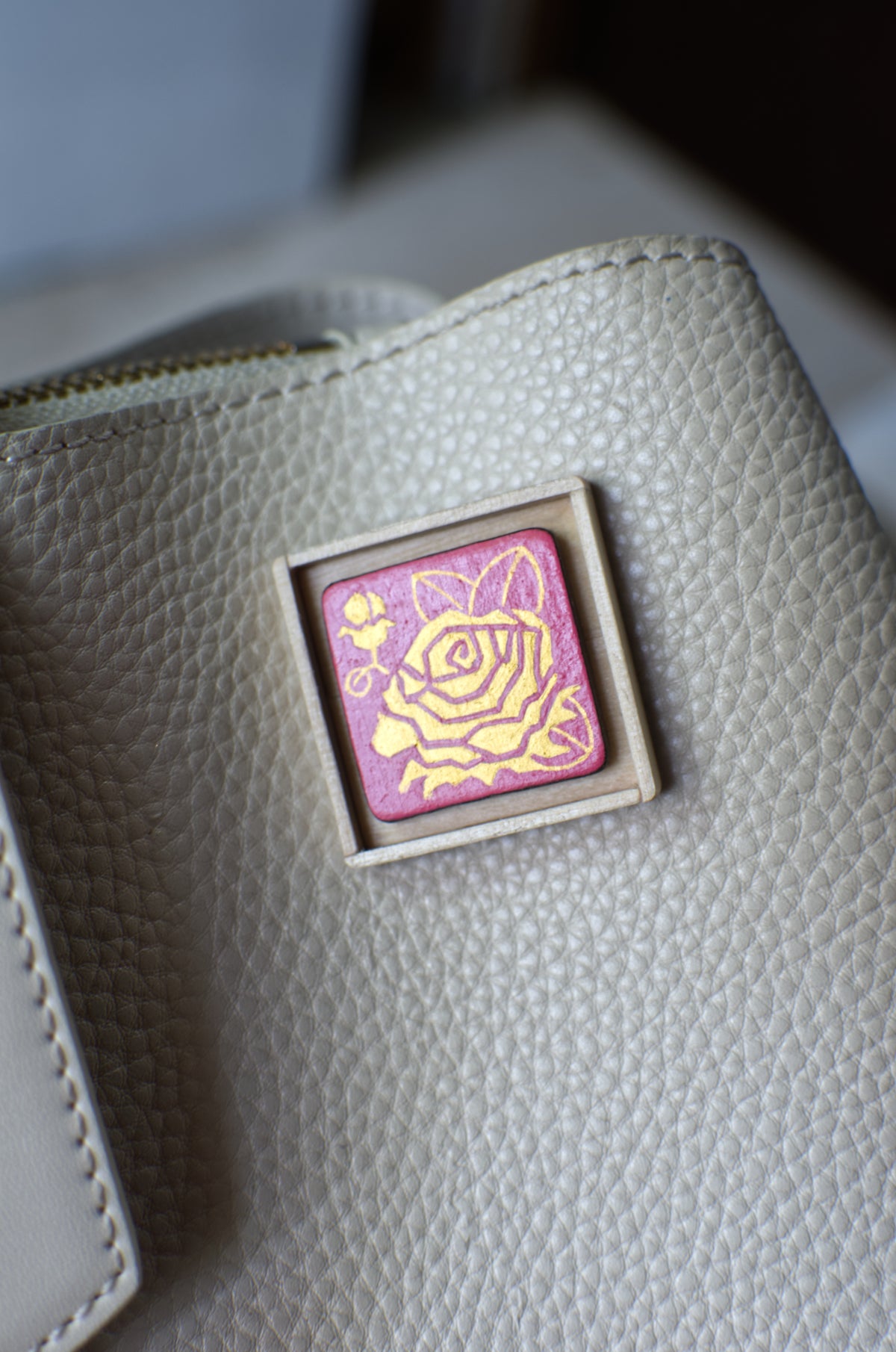 Hand-painted lapel pin, 'Rose In Gold & Pink' | Pin | Lapel Pin | Brooch | Hand made
