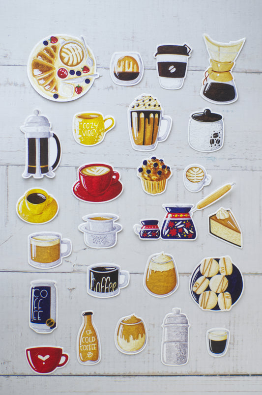 Stickers | Steamy Brews Sticker Set Collection | Of 3 Sticker Sets = Coffee + Tea-Things + Chai | Set of 25 + 24 +24