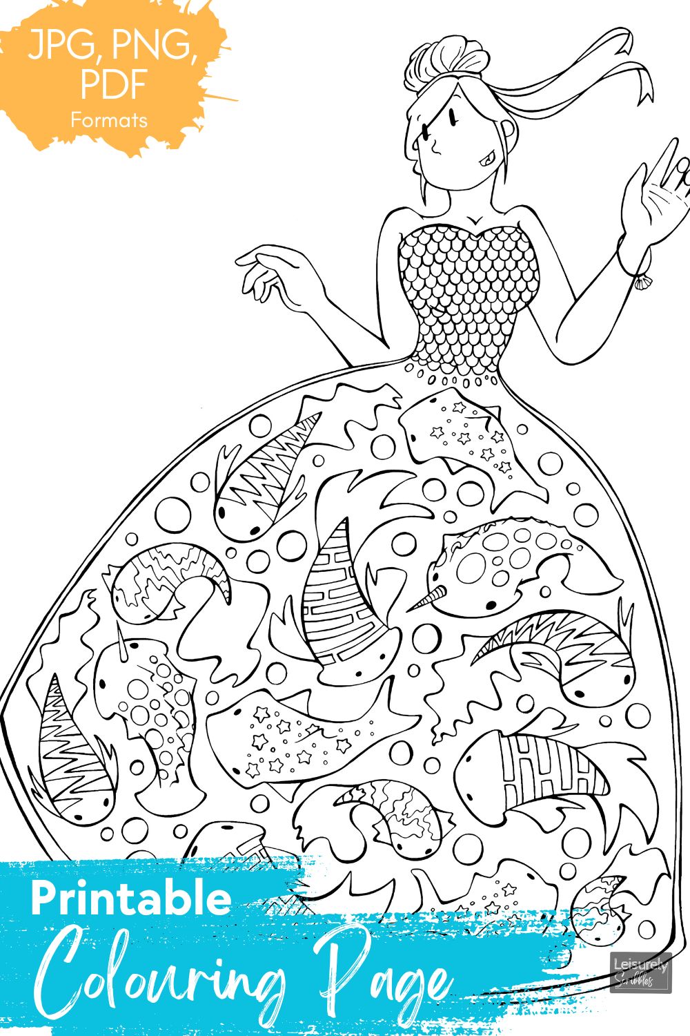 DIGITAL PRODUCT - 'It's A Fish-tacular Dress' Colouring Page