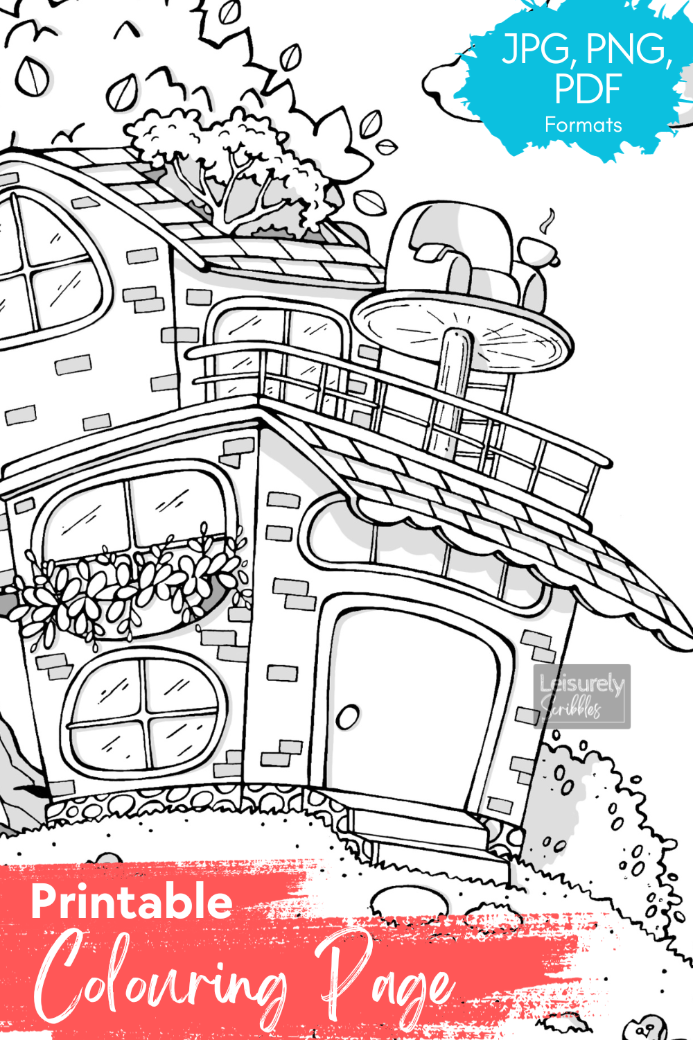 DIGITAL PRODUCT - 'House On The Hill' Colouring Page