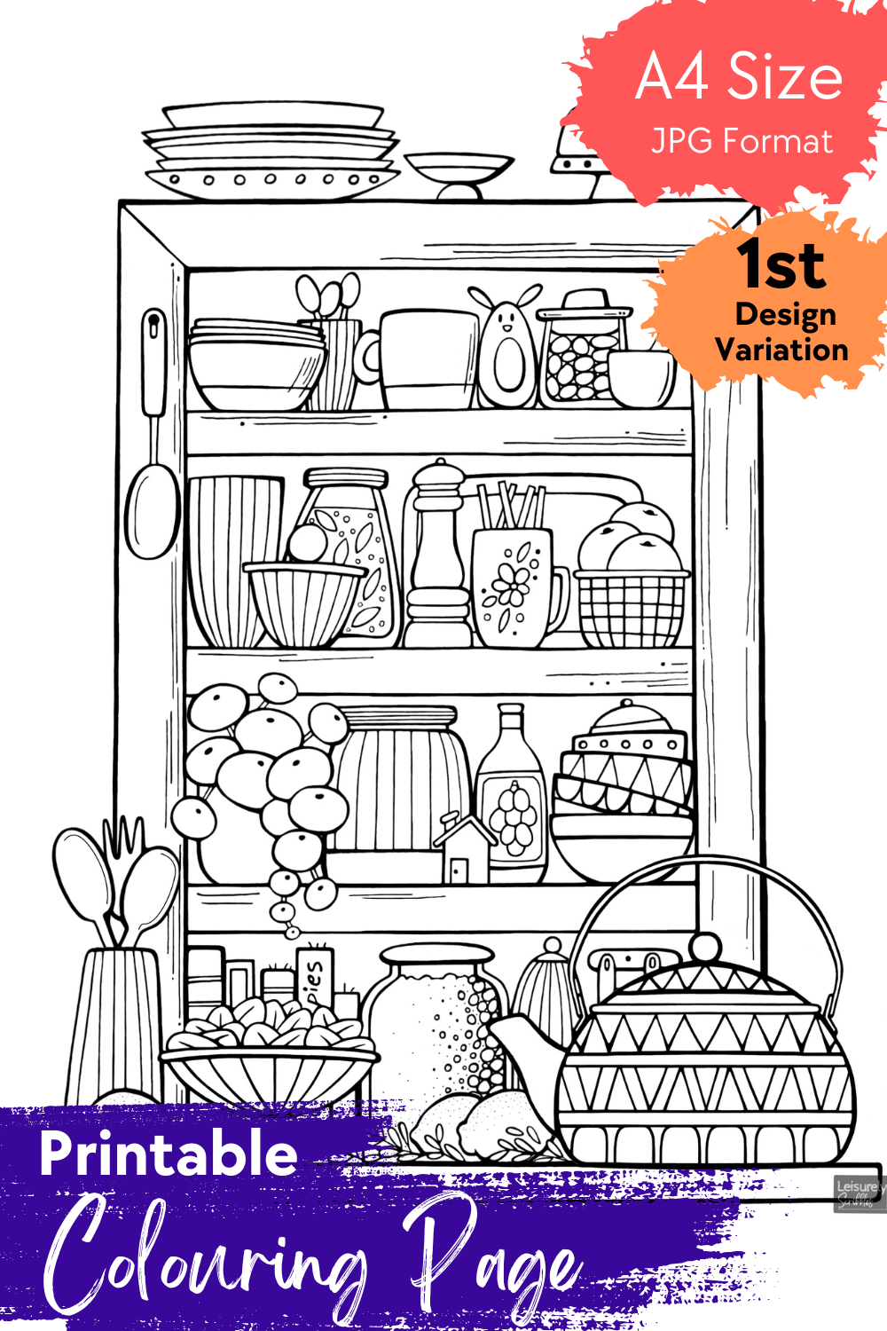 DIGITAL PRODUCT - 'Kitchen Shelf' Colouring Page | 2 Variations  | A4 | A5 & A6 Sizes