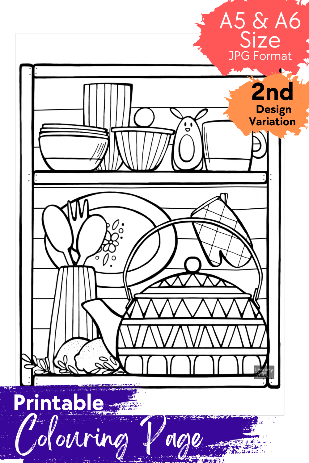 DIGITAL PRODUCT - 'Kitchen Shelf' Colouring Page | 2 Variations  | A4 | A5 & A6 Sizes