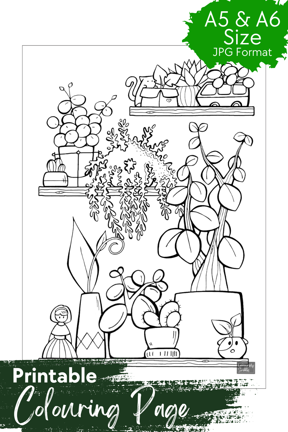 DIGITAL PRODUCT [PRINTABLES STICKERS] 'Pot Plant' Colouring Page | 2 Design Variations | A5 & A6 Sizes