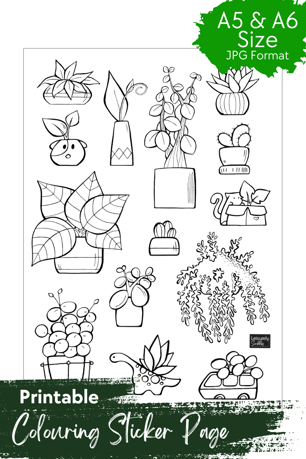 DIGITAL PRODUCT [PRINTABLES STICKERS] 'Pot Plant' Colouring Page | 2 Design Variations | A5 & A6 Sizes