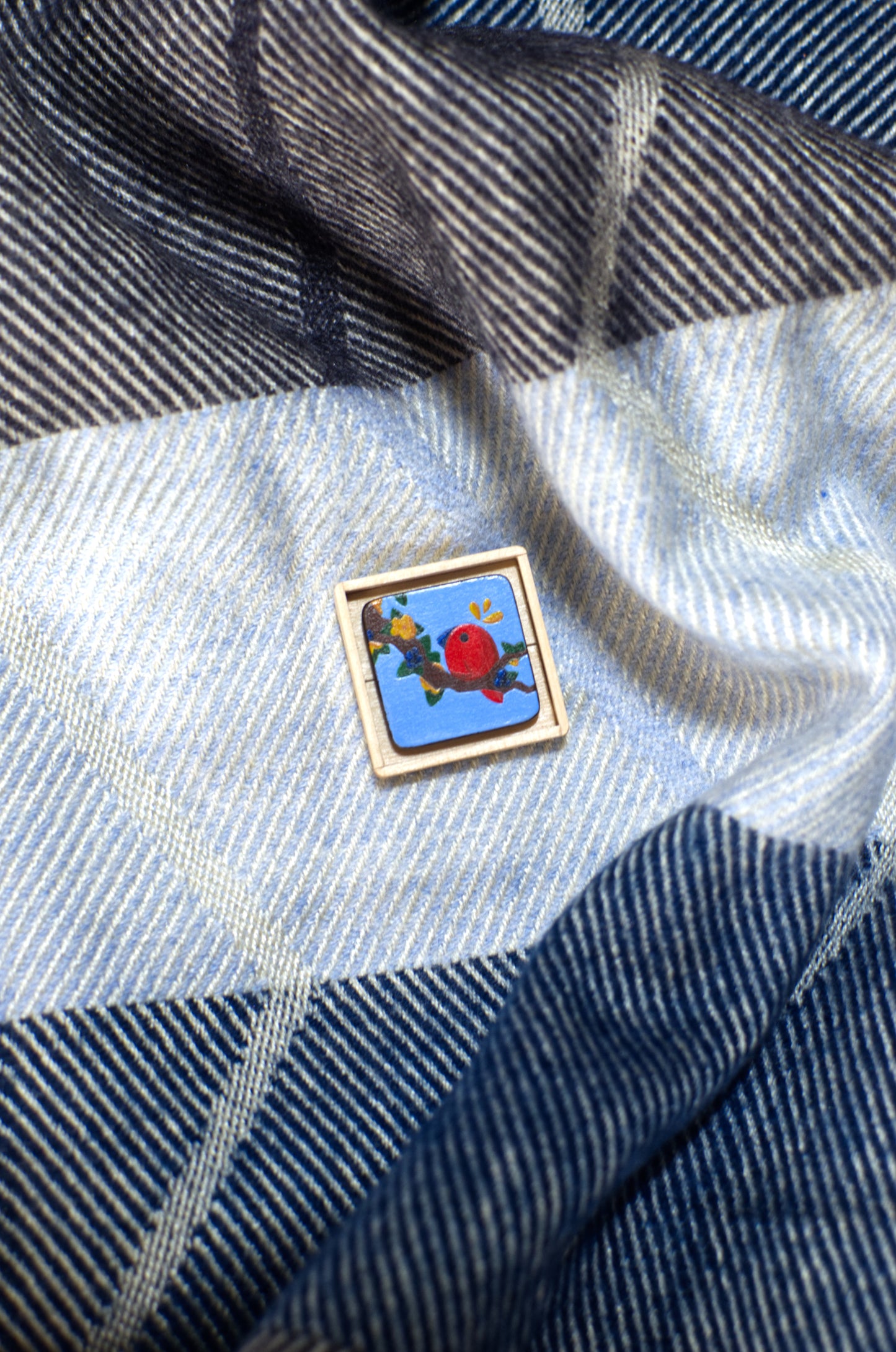 Hand-painted lapel pin, A Tiny Painting Titled 'Red Feathered Friend' | Pin | Lapel Pin | Brooch | Hand made