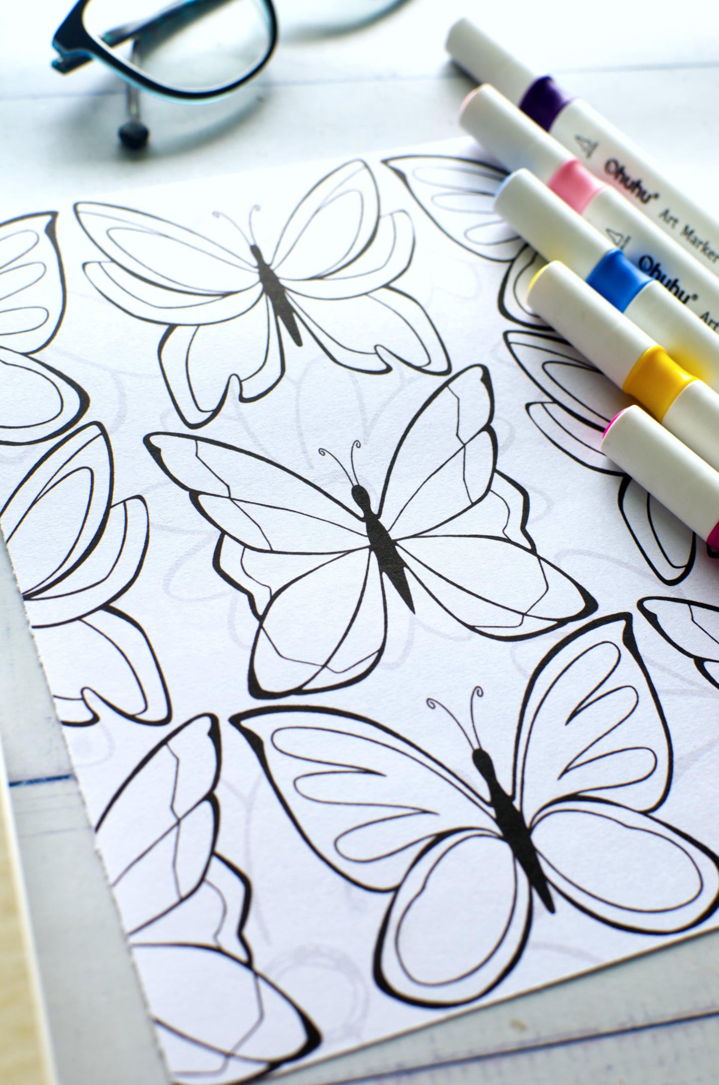 DIGITAL PRODUCT - 'Butterfly' 3 Colouring Page Designs + Bookmark | Sizes:A4(21x29.5cm) A5(14.8x21cm) & 14.8x14.8cm | JPG