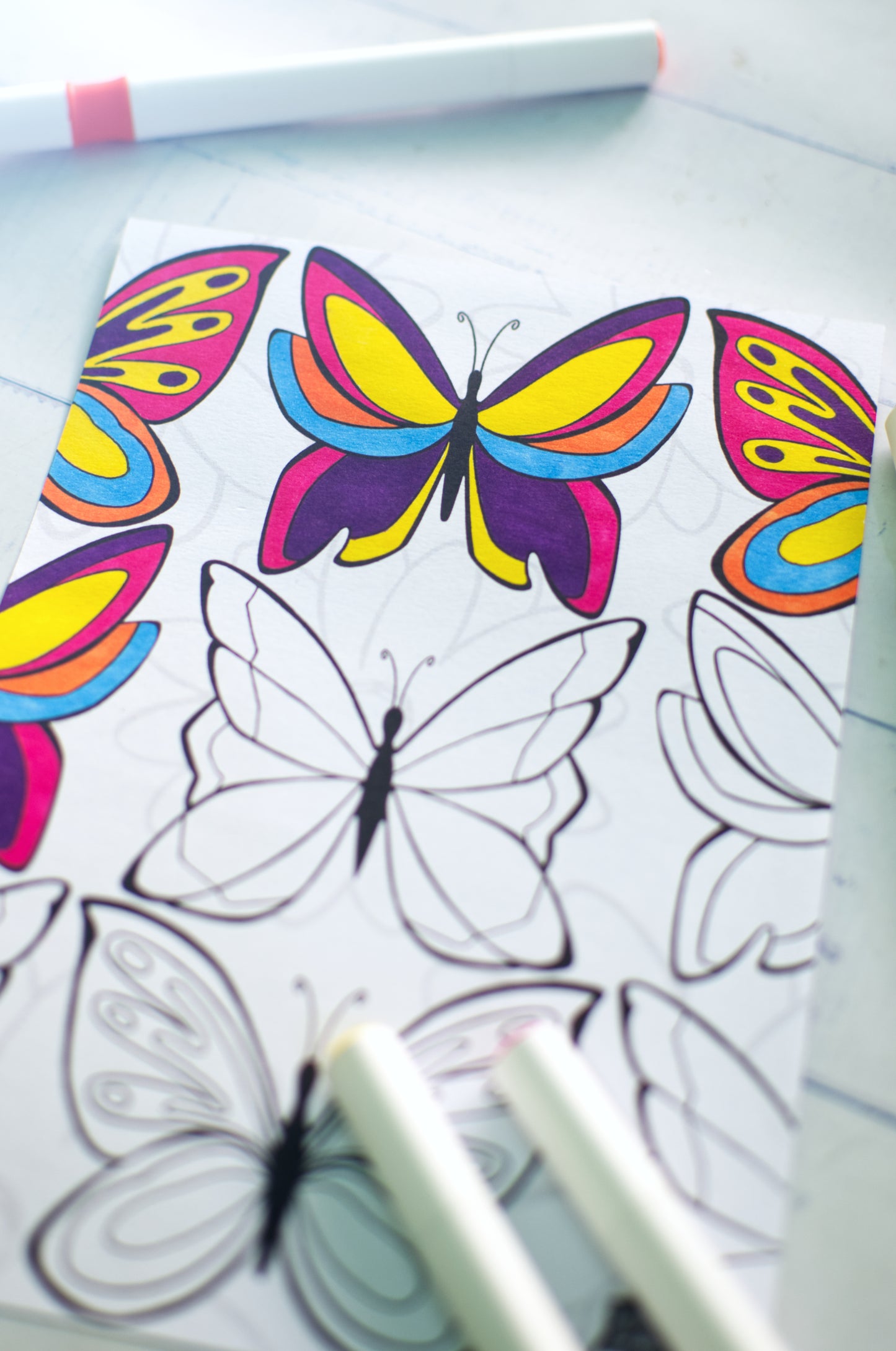 DIGITAL PRODUCT - 'Butterfly' 3 Colouring Page Designs + Bookmark | Sizes:A4(21x29.5cm) A5(14.8x21cm) & 14.8x14.8cm | JPG