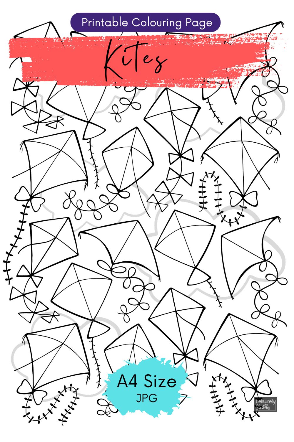 DIGITAL PRODUCT - 'Kites' Colouring Page Design | Size: A4(21x29.5cm) | JPG