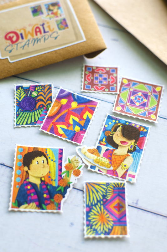 Stickers | DIWALI SPECIAL | Diwali Stamps + Diya Stickers | Total Stickers (7+11)