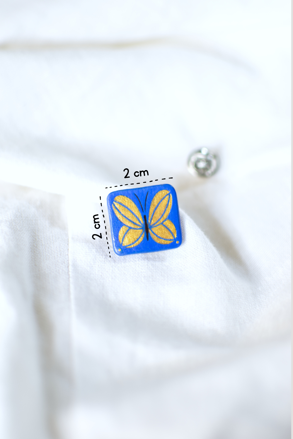 Tiny Painting You Can Wear: Electric Blue-Gold Butterfly Pin | Lapel Pin | Brooch