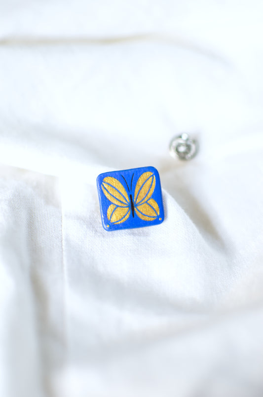 Wear Your Art: Electric Blue-Gold Butterfly Pin | Lapel Pin | Brooch