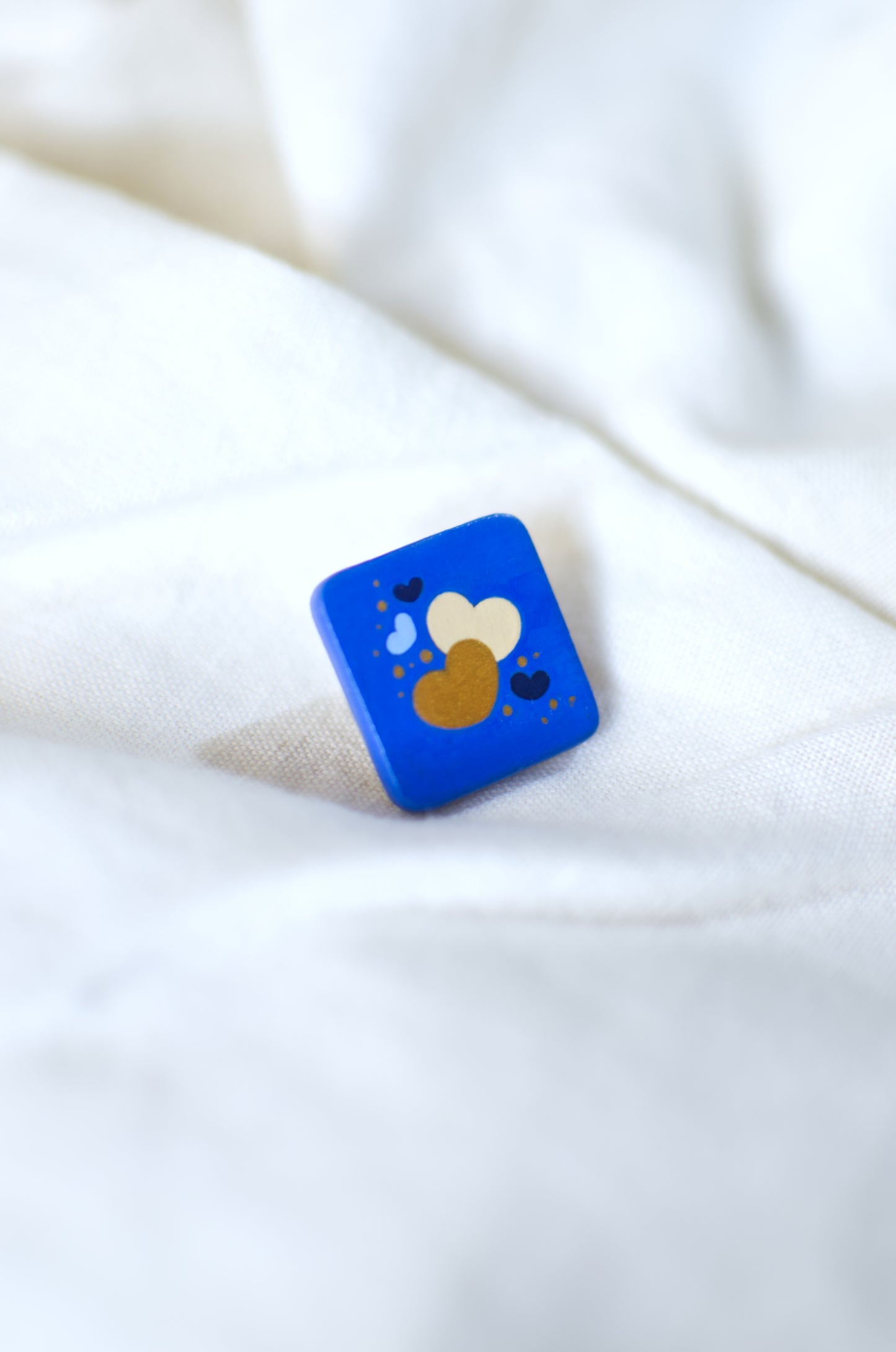 Tiny Painting You Can Wear: Electric Blue, Navy Blue, Red-Gold Hearts Pin | Lapel Pin | Brooch