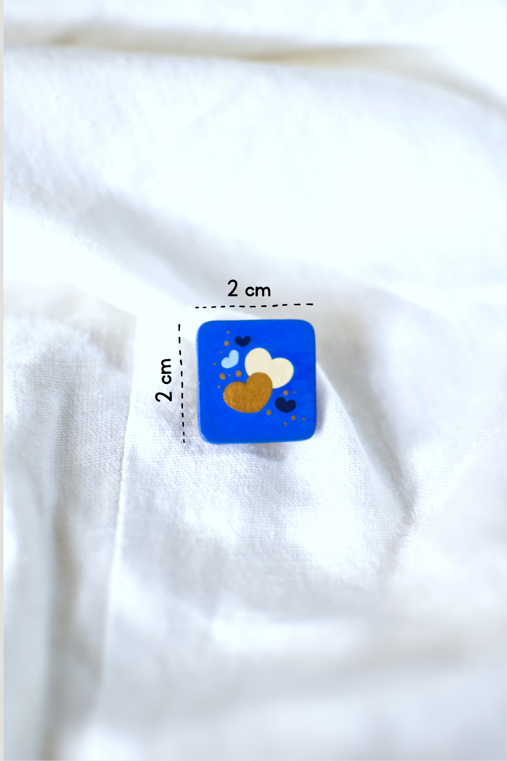 Tiny Painting You Can Wear: Electric Blue, Navy Blue, Red-Gold Hearts Pin | Lapel Pin | Brooch