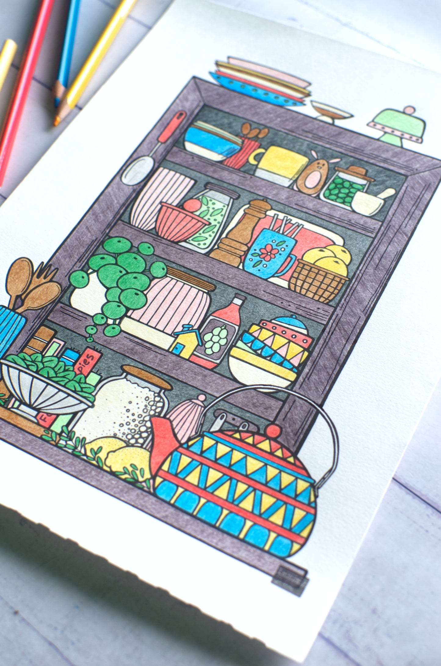 DIGITAL PRODUCT - 'Kitchen Shelf' Colouring Page | 2 Variations  | A4 | A5 & A6 Sizes