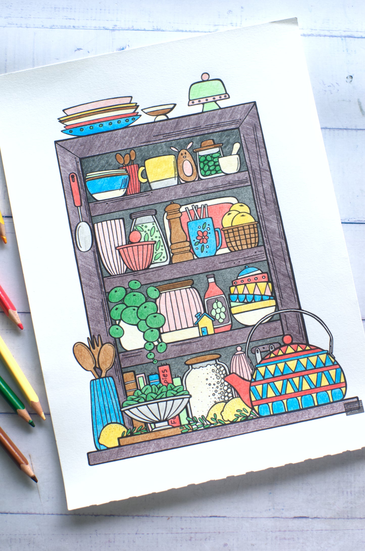 DIGITAL PRODUCT - 'Kitchen Shelf' Colouring Page | 2 Variations  | A4 | A5 & A6 Sizes