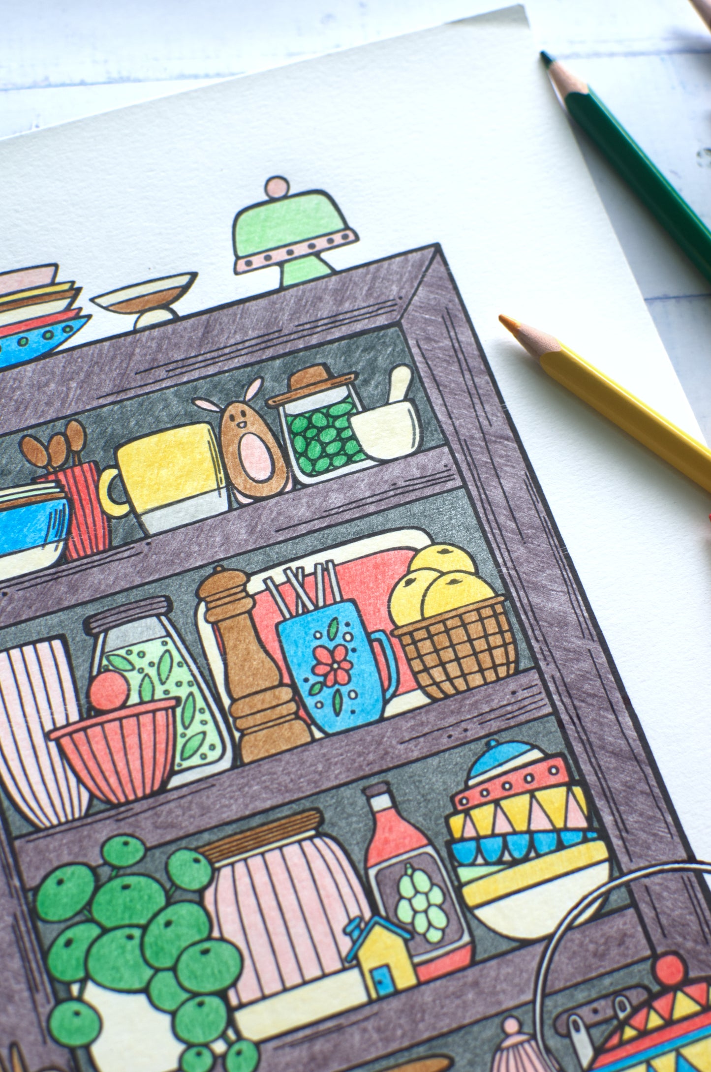 DIGITAL PRODUCT - 'Kitchen Shelf' Colouring Page | 2 Variations  | A4 | A5 & A6 Sizes