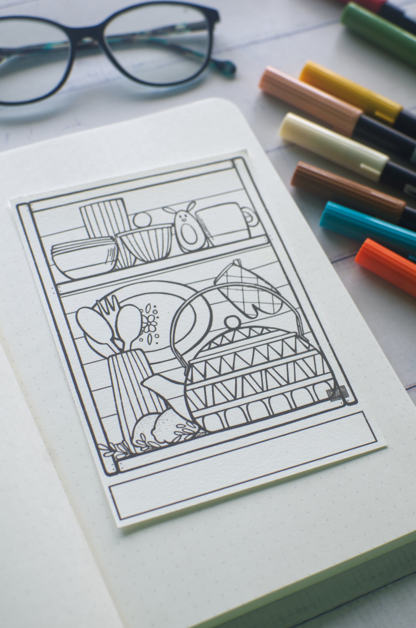 DIGITAL PRODUCT - 'Kitchen Shelf' Colouring Page | 2 Variations  | A4 | A5 & A6 Sizes