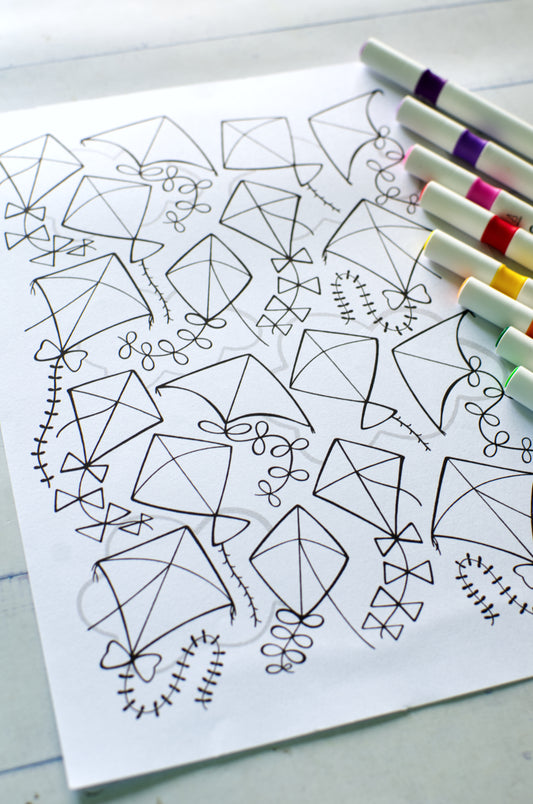 DIGITAL PRODUCT - 'Kites' Colouring Page Design | Size: A4(21x29.5cm) | JPG