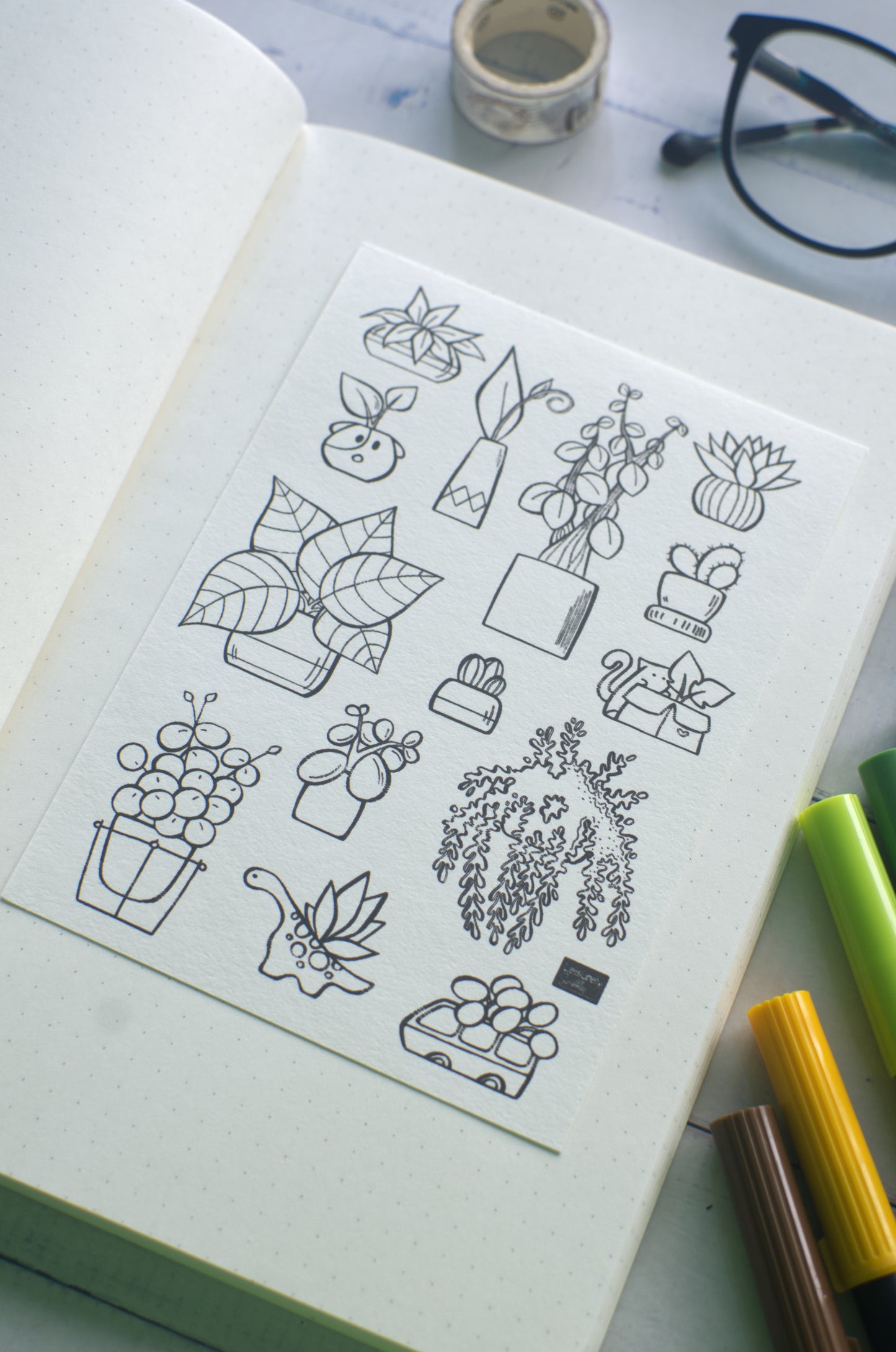 DIGITAL PRODUCT [PRINTABLES STICKERS] 'Pot Plant' Colouring Page | 2 Design Variations | A5 & A6 Sizes