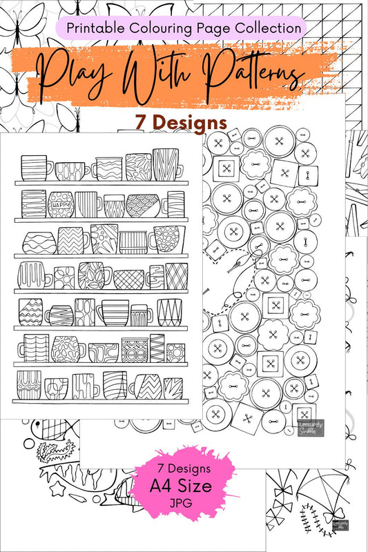 DIGITAL PRODUCT - 'Play With Patterns' Colouring Pages Collection | 7 Colouring Pages | A4 (21 x 29.5 cm) | JPGs