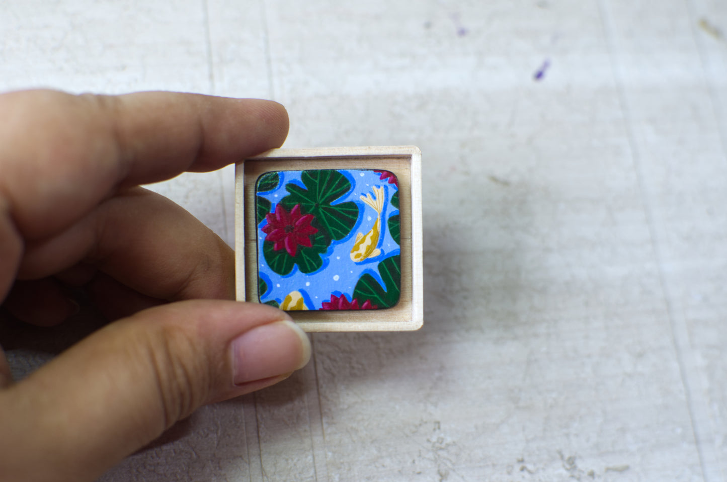 Hand-painted lapel pin, A Tiny Painting Titled 'Pond' | Pin | Lapel Pin | Brooch | Hand made
