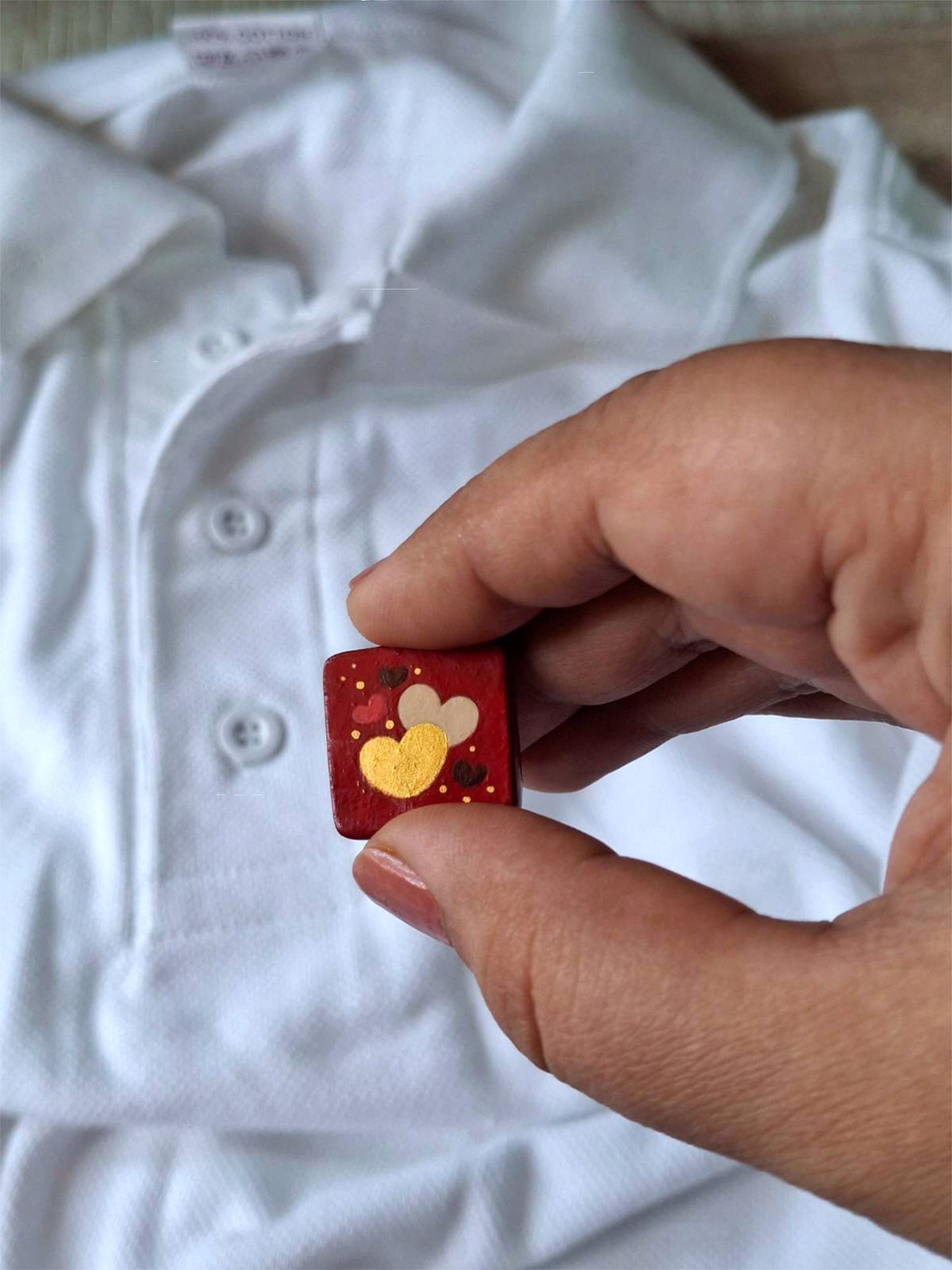Tiny Painting You Can Wear: Electric Blue, Navy Blue, Red-Gold Hearts Pin | Lapel Pin | Brooch