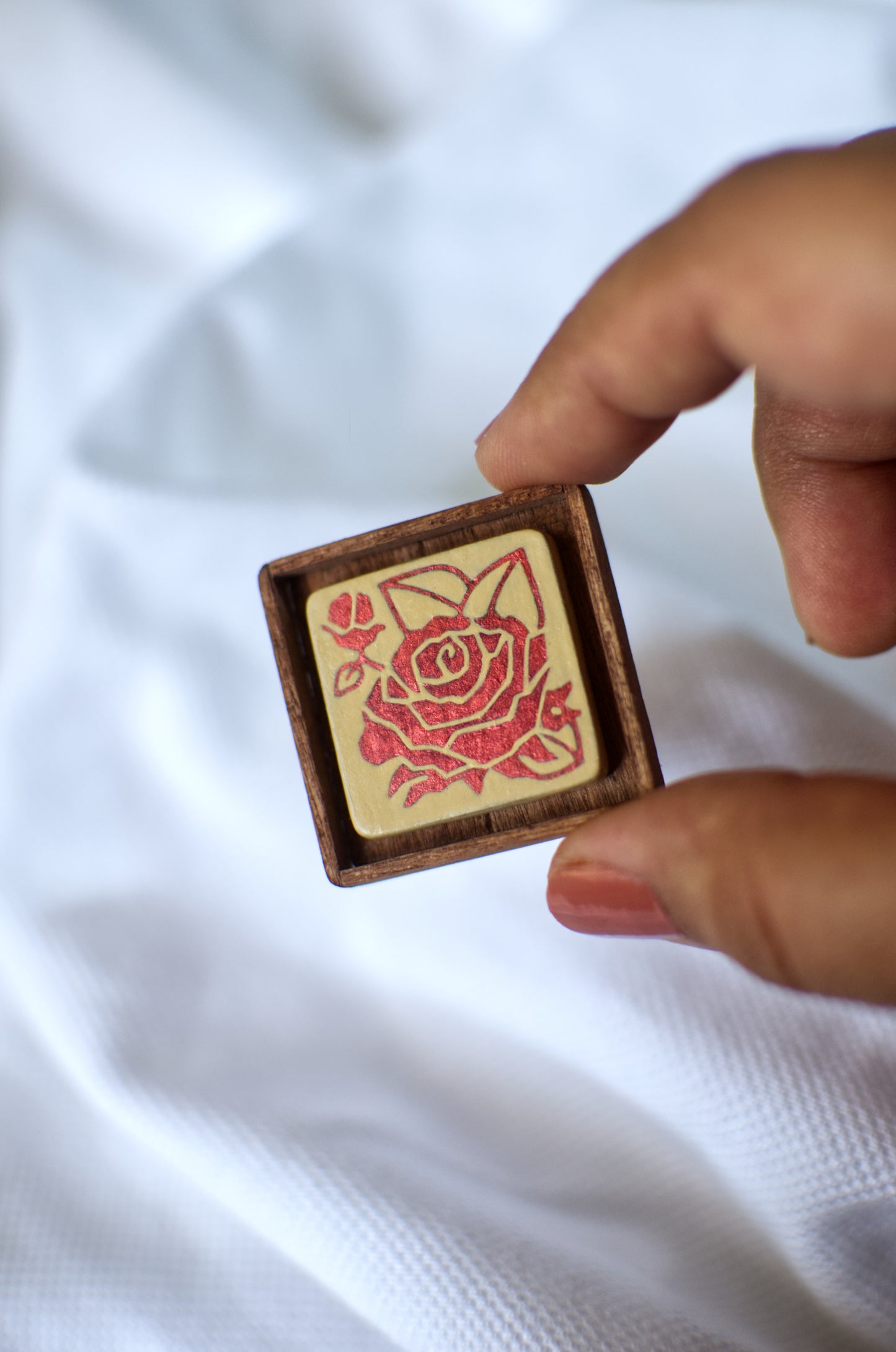 Tiny Painting You Can Wear: Cream-Copper Rose Pin | Framed | Lapel Pin | Brooch