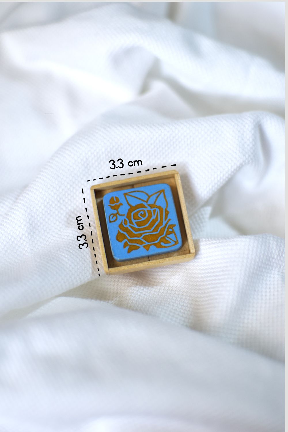 Tiny Painting You Can Wear: Sky Blue-Gold Rose Pin | Framed | Lapel Pin | Brooch