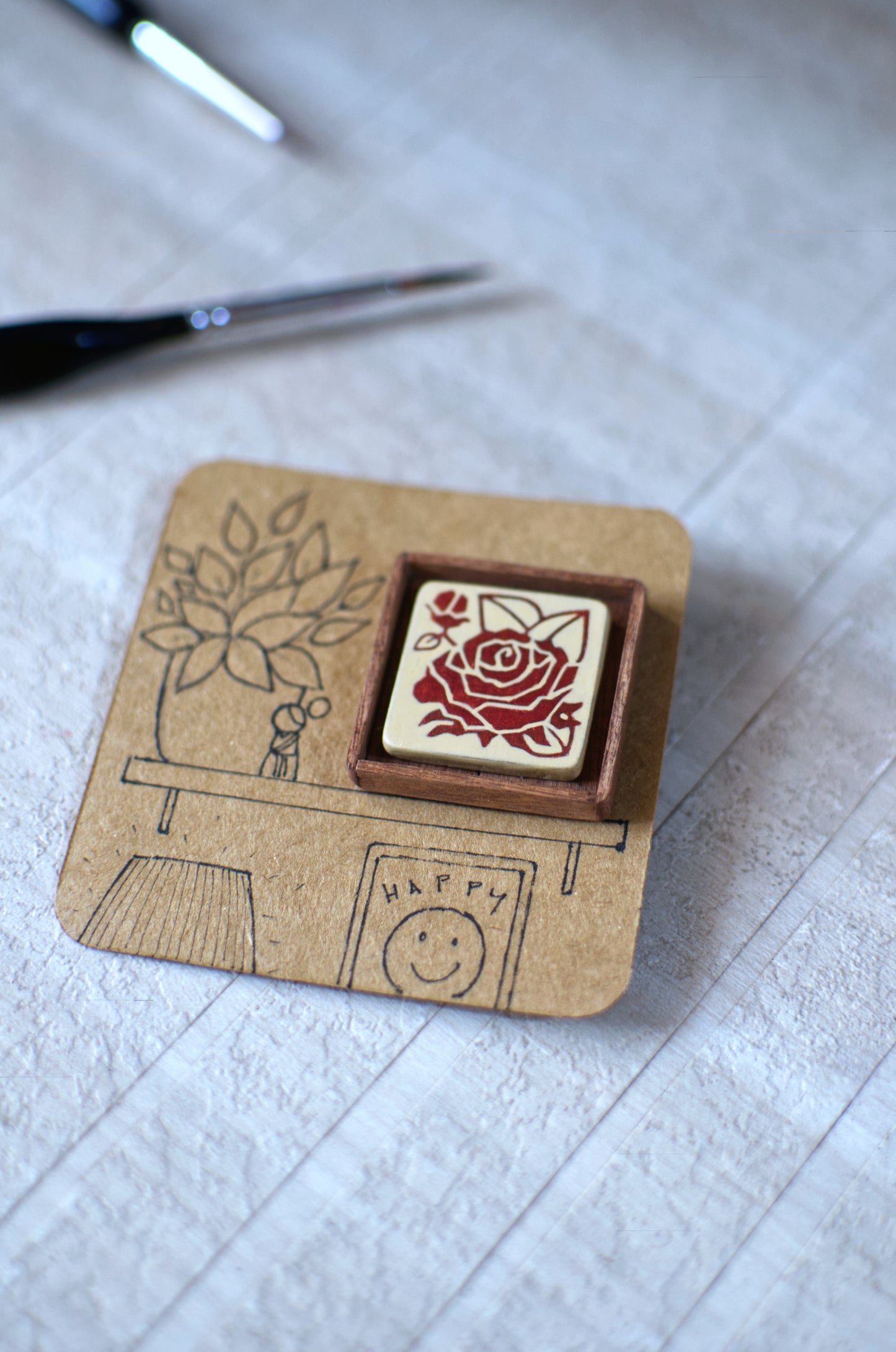 Tiny Painting You Can Wear: Cream-Copper Rose Pin | Framed | Lapel Pin | Brooch