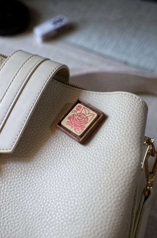 Tiny Painting You Can Wear: Cream-Copper Rose Pin | Framed | Lapel Pin | Brooch