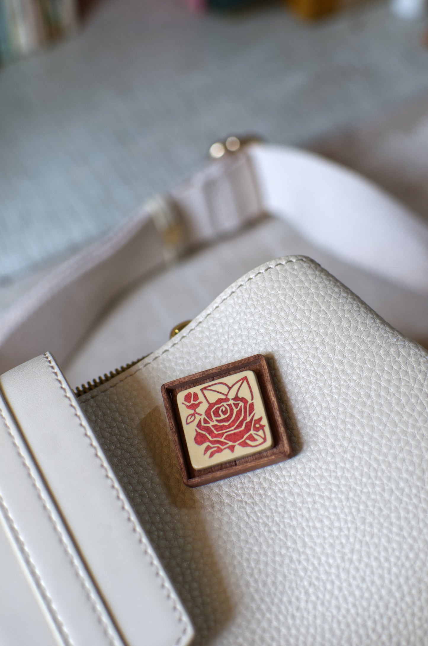 Tiny Painting You Can Wear: Cream-Copper Rose Pin | Framed | Lapel Pin | Brooch