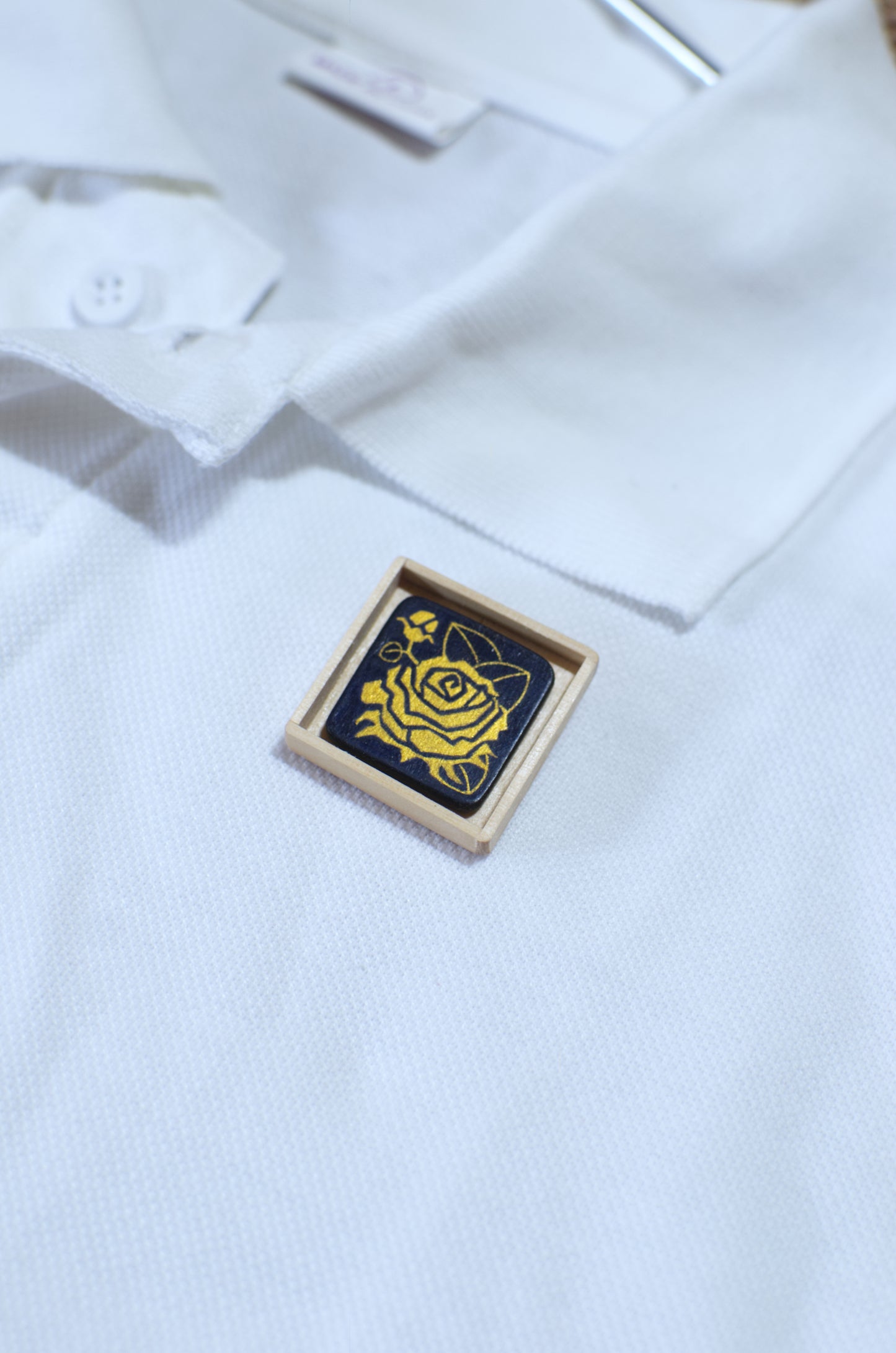 Hand-painted lapel pin, 'Rose In Gold & Navy Blue' | Pin | Lapel Pin | Brooch | Hand made