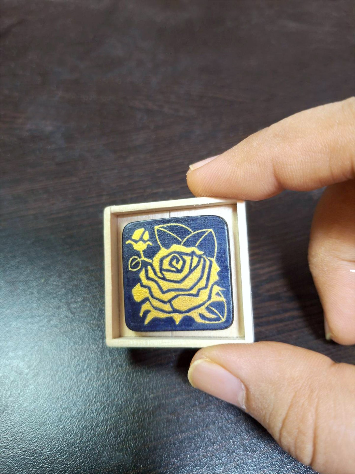 Hand-painted lapel pin, 'Rose In Gold & Navy Blue' | Pin | Lapel Pin | Brooch | Hand made