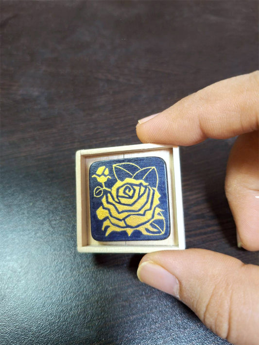 Hand-painted lapel pin, 'Rose In Gold & Navy Blue' | Pin | Lapel Pin | Brooch | Hand made